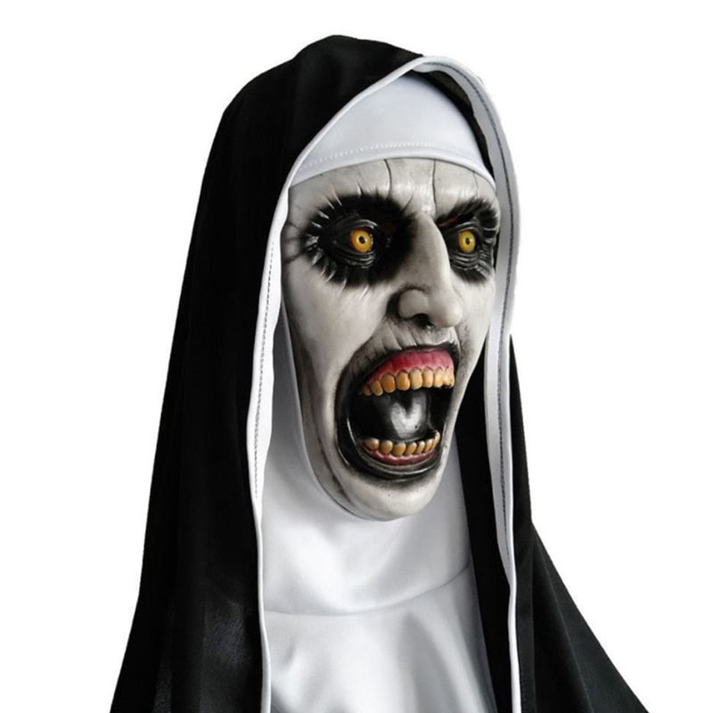 The Horror Scary Nun Latex Mask Headscarf Valak Cosplay for Halloween Costume Face Masques With Headpiece