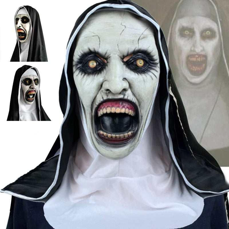 The Horror Scary Nun Latex Mask Headscarf Valak Cosplay for Halloween Costume Face Masques With Headpiece